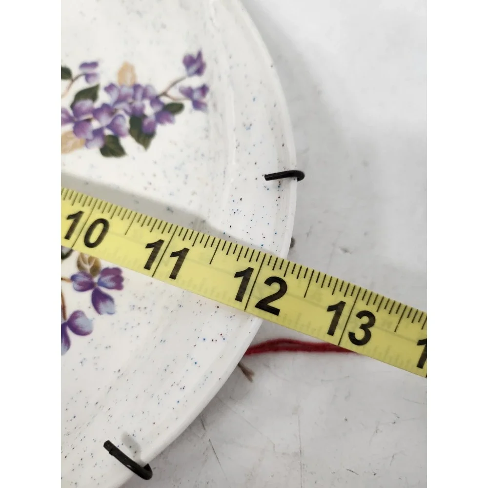 Vintage Wall Hanging Bird On Floral Branch Decorative Plate Speckled Enamel Oval